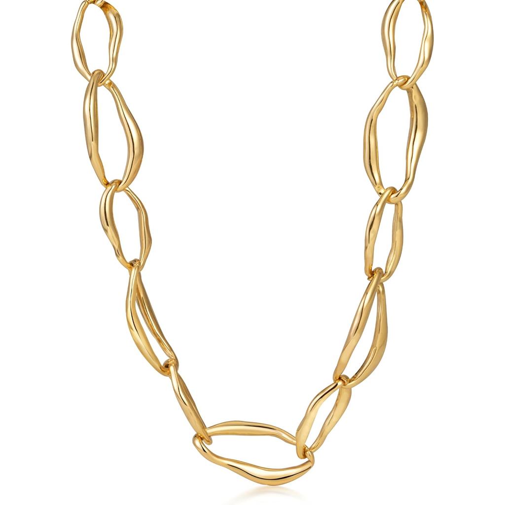 Colar de Ouro Robusto Banhado a Ouro 18k, Colar de Corrente Grossa para Mulheres, Colar Longo e Chamativo para Mulheres,