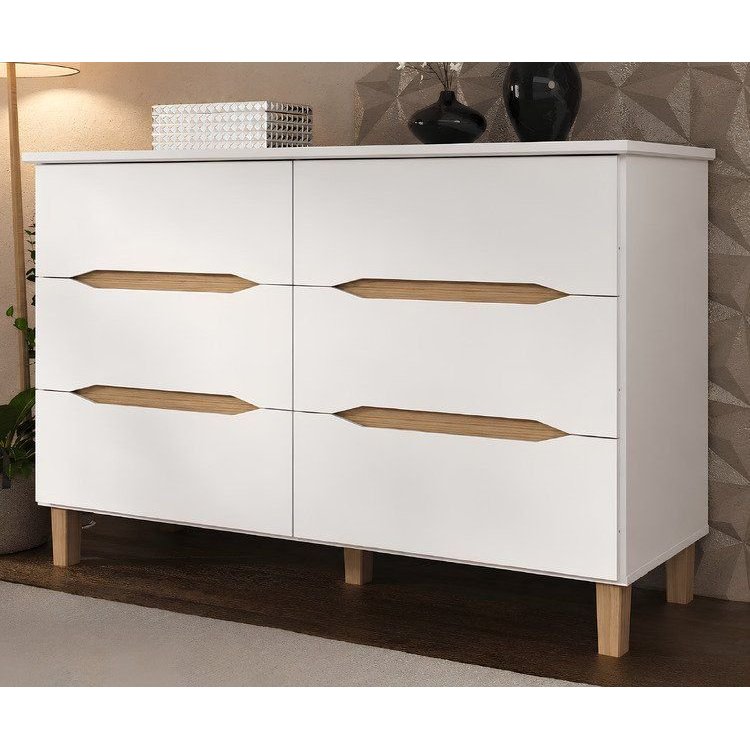 Cômoda para Quarto 6 Gavetas MDF Logan Yescasa Branco/Olmo Branco/Olmo