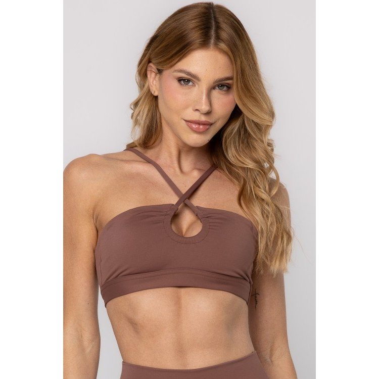 Top Decote Gota em Poliamida Puresense Marrom Toffee