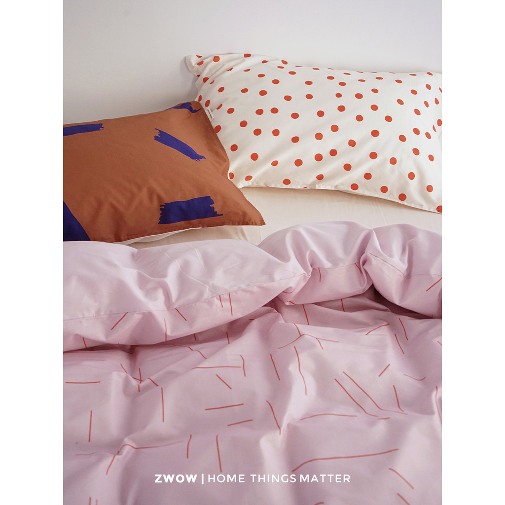 Roupa de cama zwow2026 Novo produto de algodão impressão Digital de três peças cor combinando dopamina rosa marrom bolin