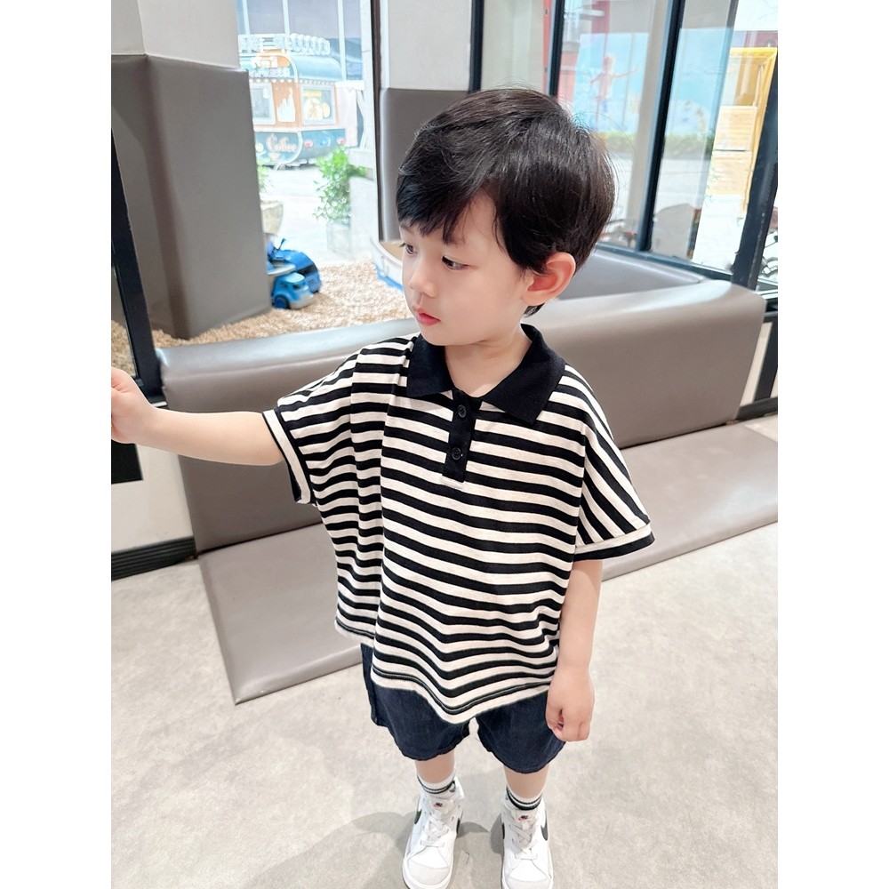 Camisa polo listrada meninos listrado manga curta camiseta verão novo estilo roupas infantis crianças versão coreana sol