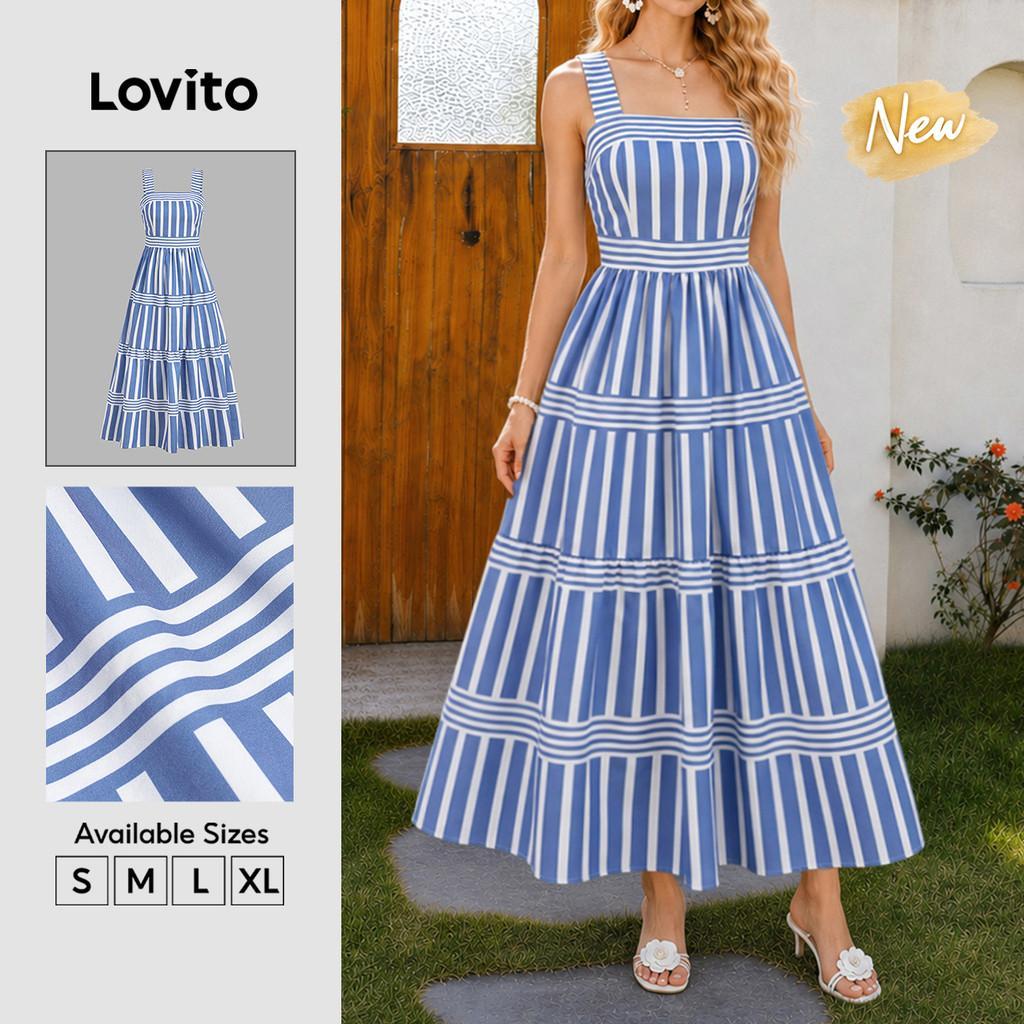 (New Arrival) Lovito Padrão de Vestido Boho com Zíper Vestido Primavera/verão para mulheres DRB38BR069