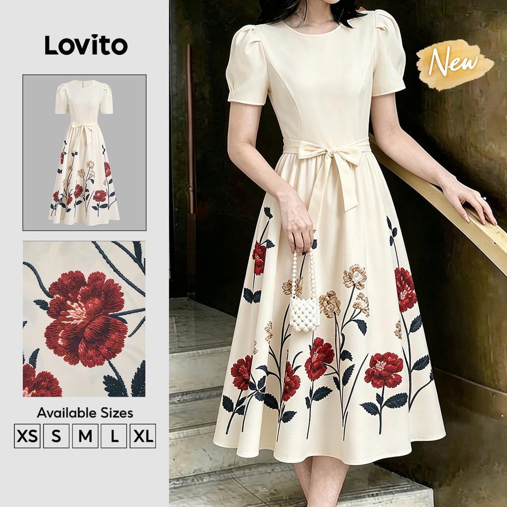 (New Arrival) Lovito Vestido Elegante Colorido em Flor com Laços Primavera/verão para Mulheres DRB202P2D251