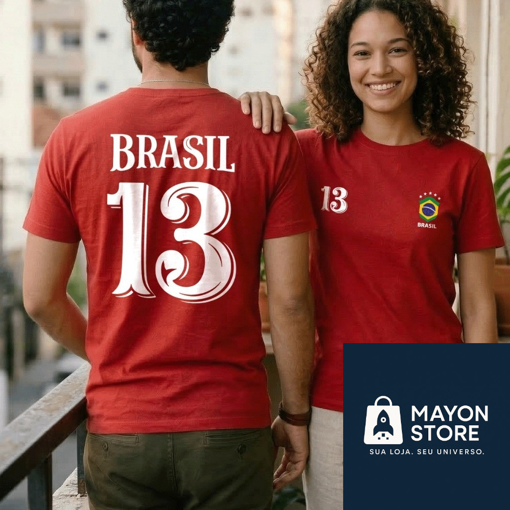 Camiseta Masculina Estampada Brasil 13 Copa Do Mundo Algodao Premium Edicao Especial MYN STORE