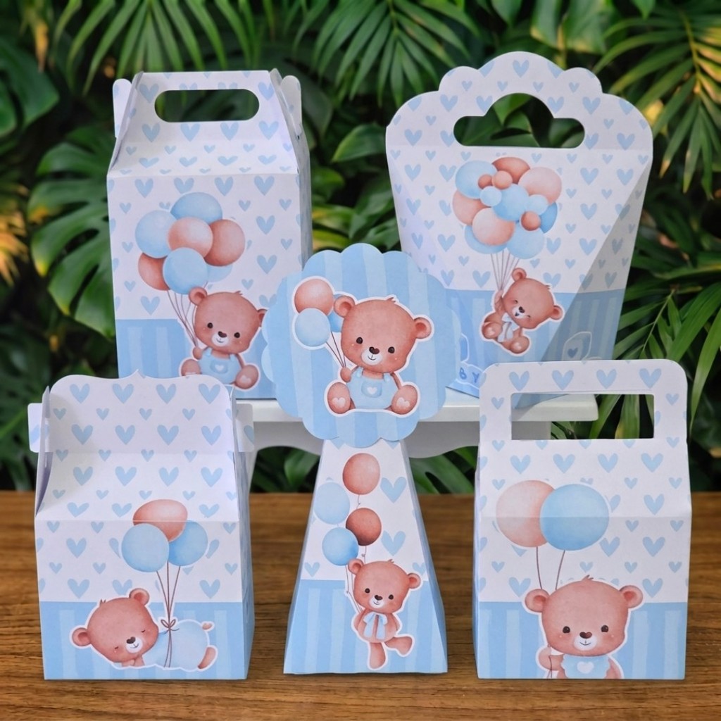 Kit Caixinhas URSINHO AZUL chá de bebê fraldas revelação festa lembrancinhas mimos decoração personalizados do tema