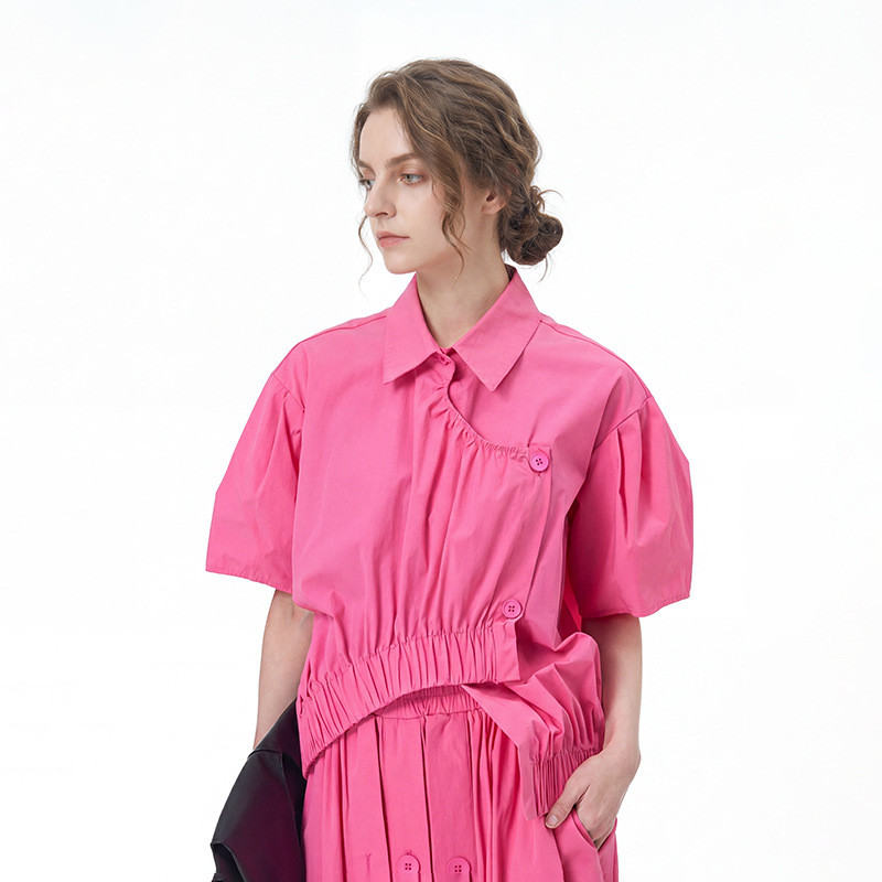 Olhos grandes [Roupas femininas estilo Yamamoto] Camisa de manga curta-2026 Verão Plus Size Roupas femininas Design alto