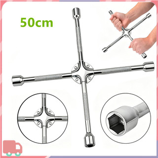 Chave de porca cruzada universal 4 vias pesada de 50cm, ferramenta universal para reparo de pneus e rodas de carro