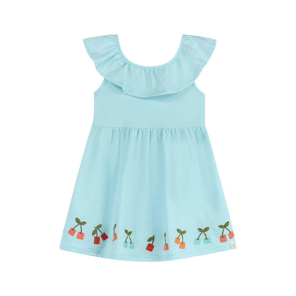 Vestido Infantil Menina Babado Cereja Elian Azul