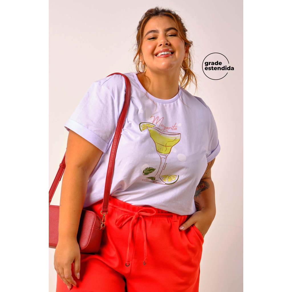 T-Shirt Feminina Drinks Regular Marialícia Branco