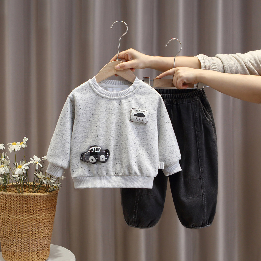 Bebê menino primavera outono terno moda moletom Jeans macio crianças jovens All-Match confortável Casual coreano terno d