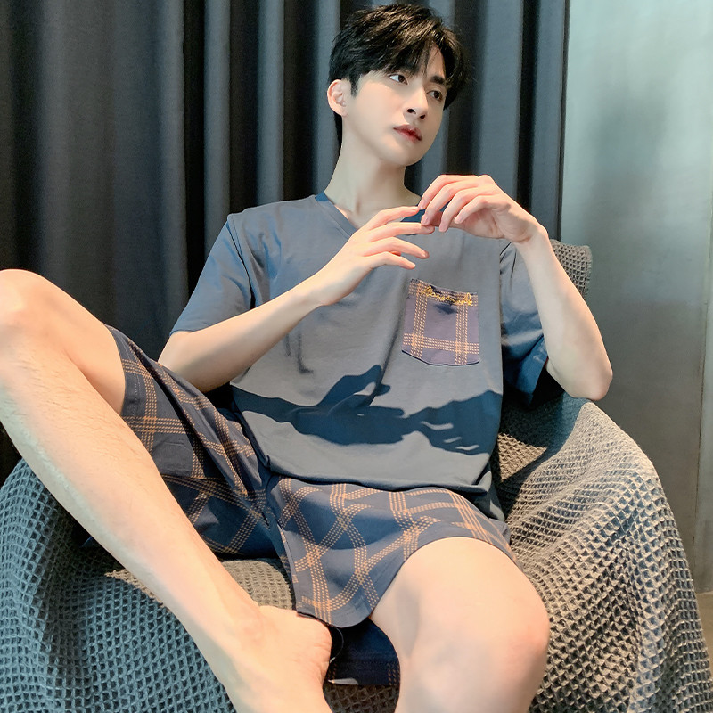 Pijamas masculinos verão de manga curta verão Modal estilo fino juventude pode usar fora do verão terno Homewear masculi