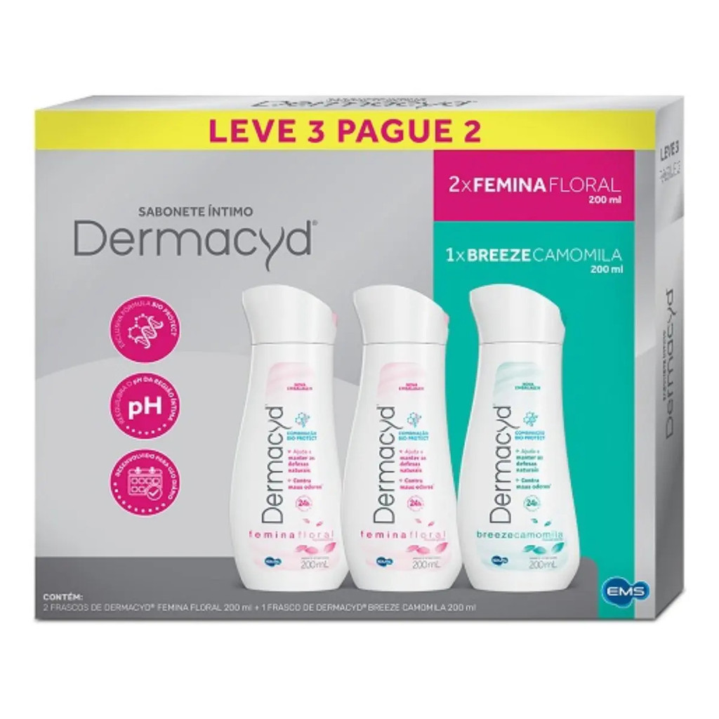 Kit Sabonete Íntimo Dermacyd Com 2 Floral E 1 Camomila