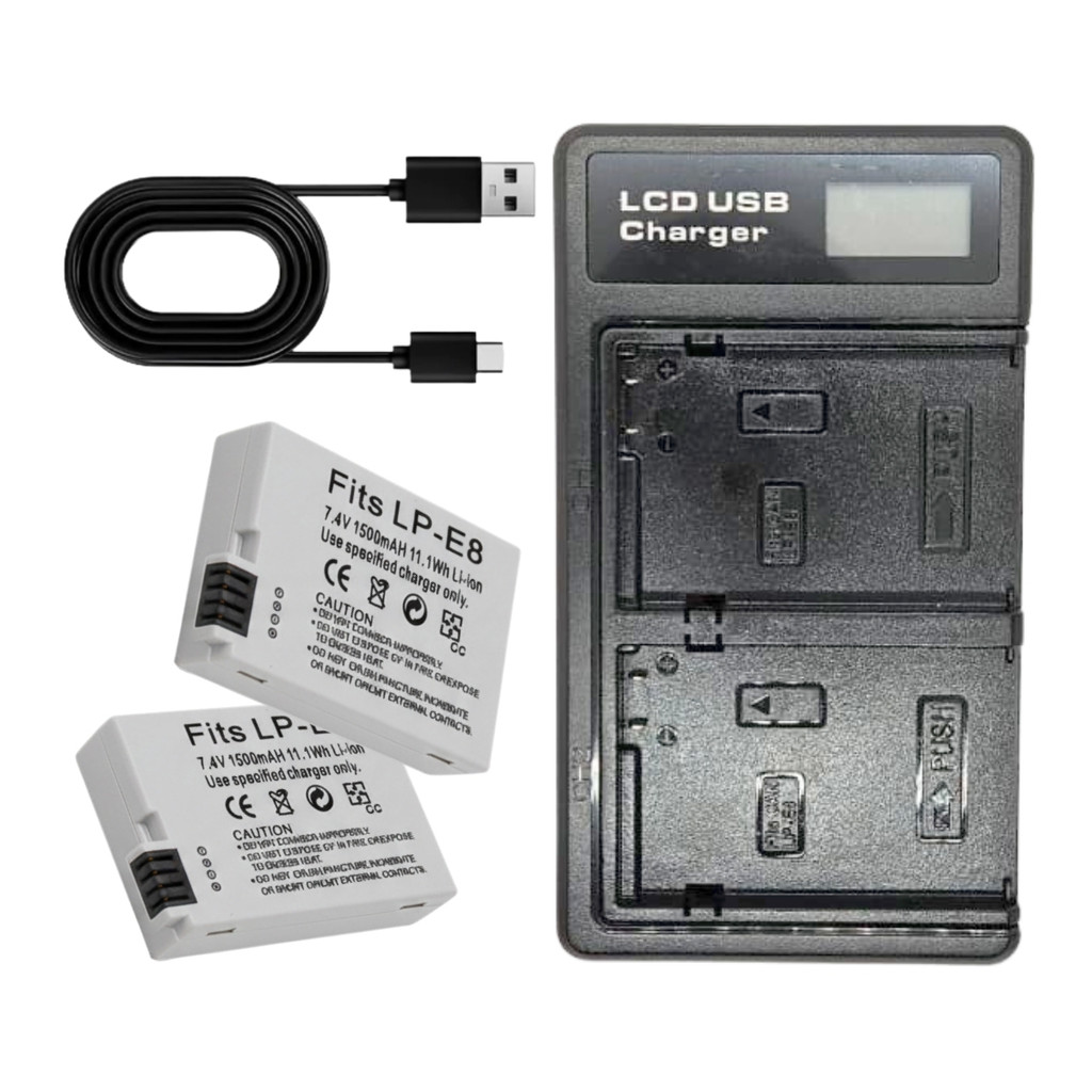 Kit Carregador Duplo e 2 Baterias LP-E8 para Câmeras Canon