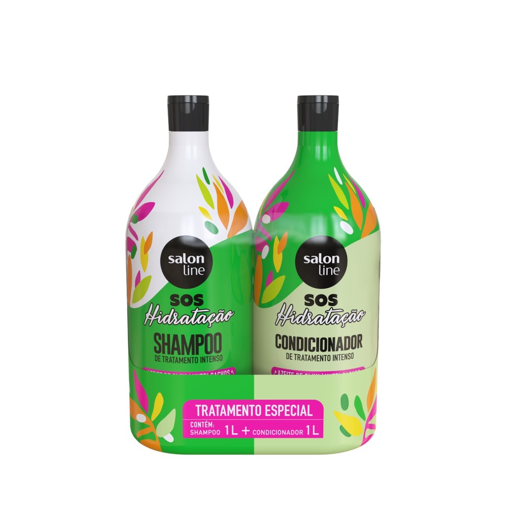Kit S.O.S Hidratação Azeite de Oliva Shampoo e Condicionador Litrão Salon Line