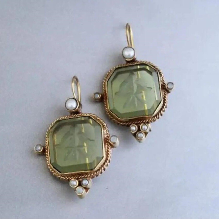 Brincos vintage hexagonais de cristal verde, muito vendidos, estilo meados do século, modernos e elegantes, ideais para 