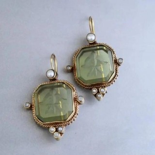 Brincos vintage hexagonais de cristal verde, muito vendidos, estilo meados do século, modernos e elegantes, ideais para 