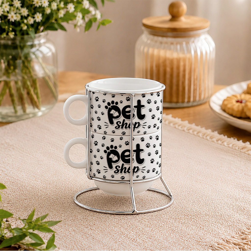 Kit Xícaras com Suporte Pet Shop Cachorro Gato Animais Pet