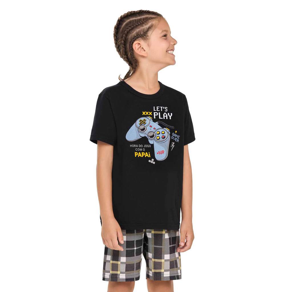 Pijama Infantil Menino Gamer Linha Família Elian Preto