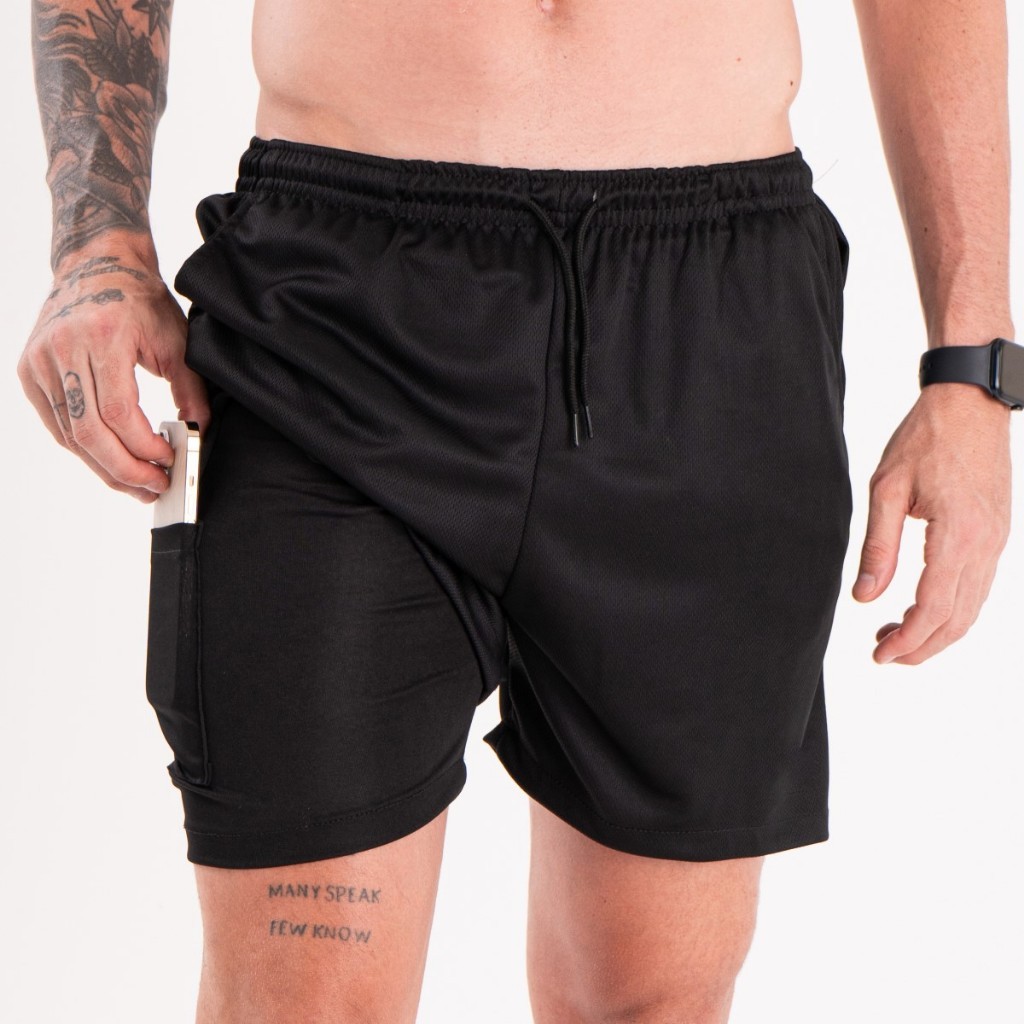Bermuda Masculina Shorts Academia 2 em 1 Compressão Dry Fit Com Elastano Treino Corrida Sport ADULTO