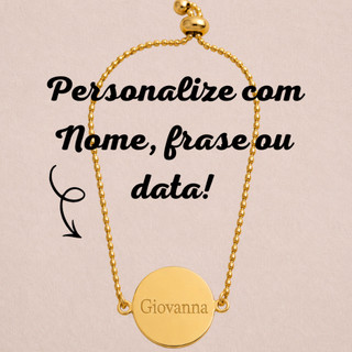 Pulseira Feminina Redonda Banhada Ouro18K Personalizada a Laser com Nome, Frase, Fota, Data, Simbolo | Presente Especial