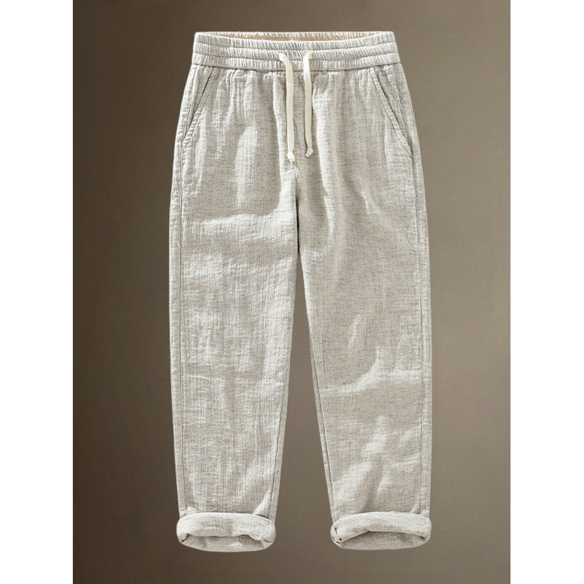 Calças de linho grossas masculinas primavera outono inverno corda cintura elástica calças casuais masculinas soltas calç
