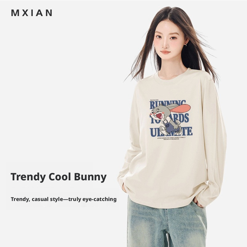 Camiseta estampada solta de algodão pesado de manga comprida masculina e feminina americana High street Wear Casual Top 