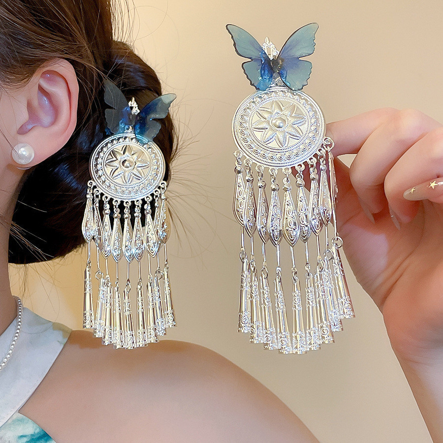 Novo Estilo Chinês Borboleta Borla Hairpin Clipe Lateral Feminino Headwear Antigo Hanfu Acessórios De Cabelo