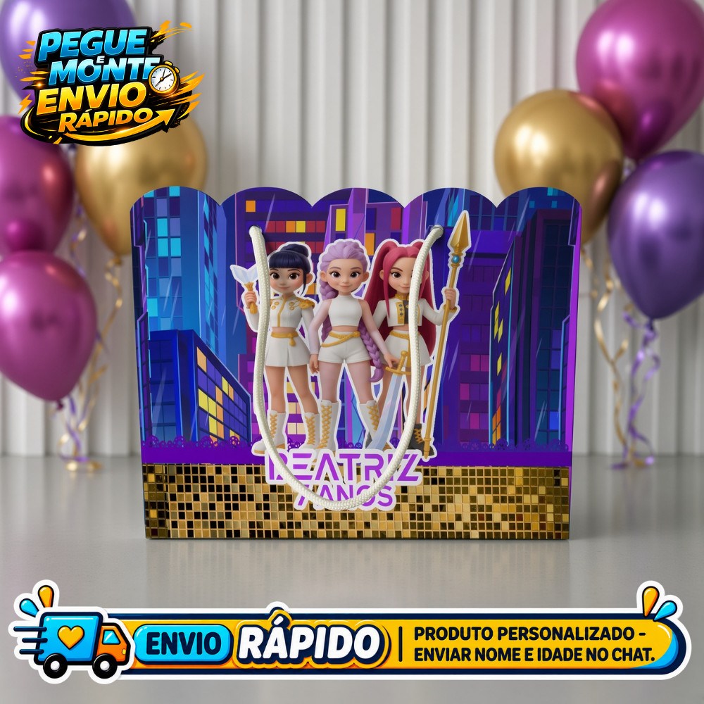 Sacolinha Personalizada Huntrix Guerreiras do Kpop Lembrancinha de Festa Infantil Aniversário Sacola Surpresa
