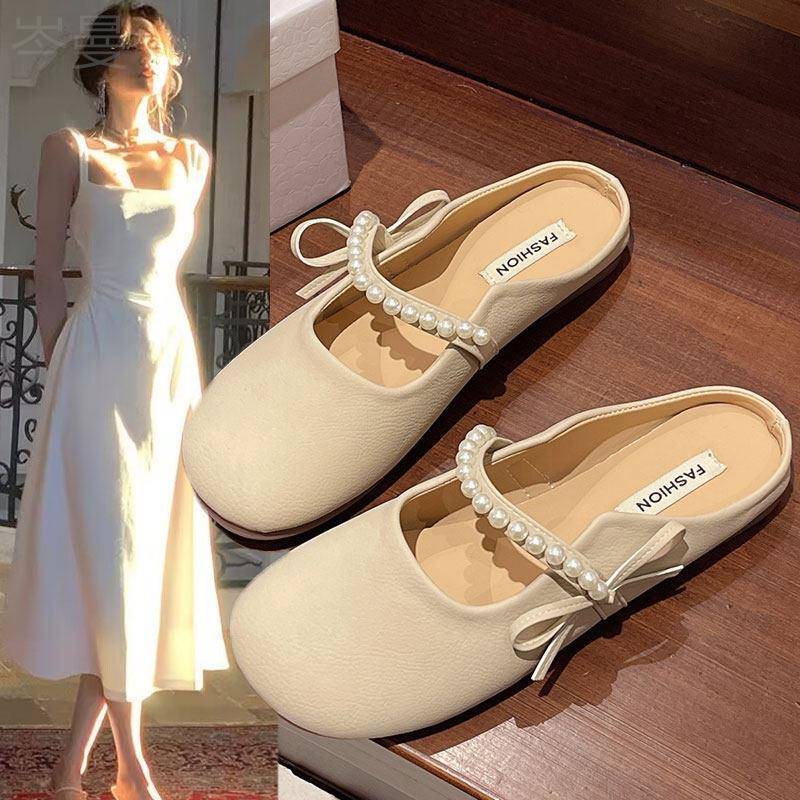 Flat macio-sola Baotou meia chinelos feminino exterior Wear 2026 novo estilo primavera verão sandálias chinelos Mary Jan