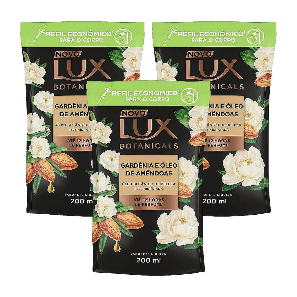 Kit 3 und Sabonete Líquido Lux Gardênia e Óleo de Amêndoas Refil 200ml
