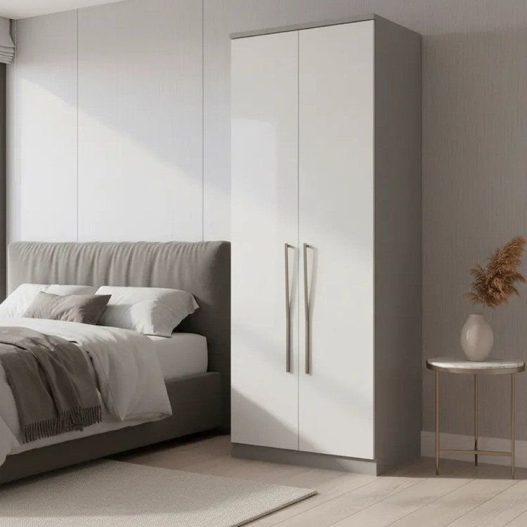 Módulo de Guarda-Roupa 2 Portas 2 Gavetas com Cabideiro Elegance Cinza/Niquel/Blanc Niquel/Blanc