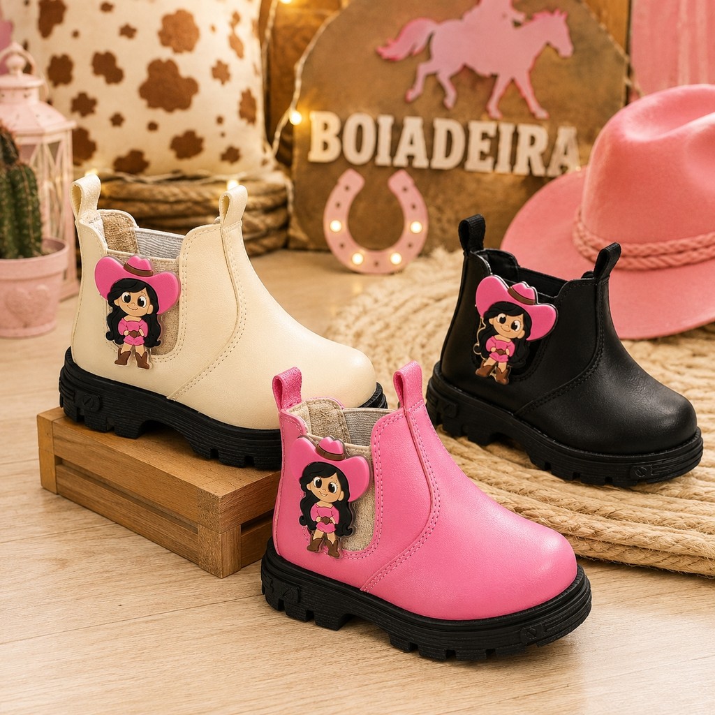 Bota Infantil Menina Boiadeira Botinha Tratorada Leve Confortável Dia das Crianças Macia Promoção