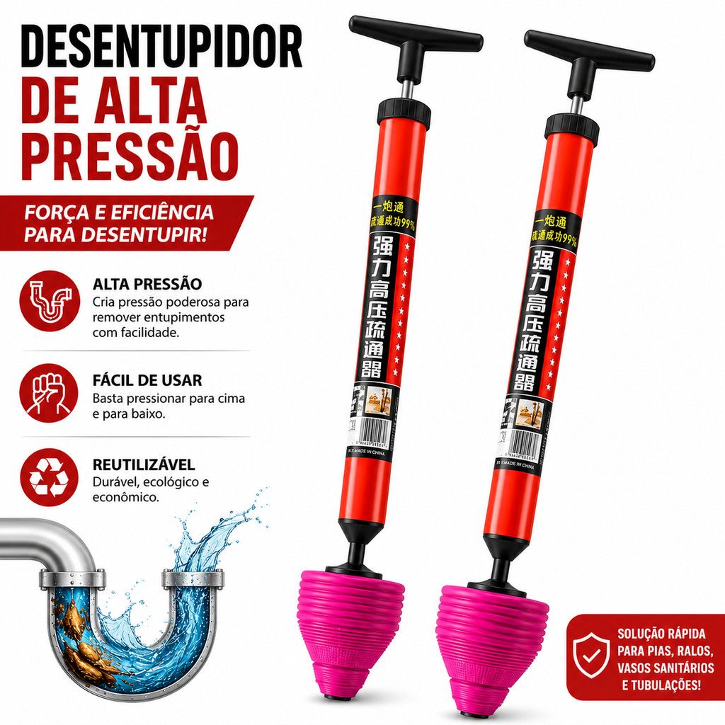 Desentupidor Profissional Flex 180° - Alta Pressão, Não Quebra Vaso Sanitário Privada