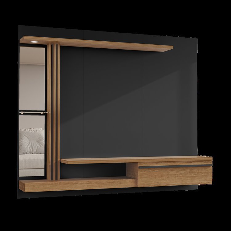 Painel para TV até 55 Polegadas com LED 160CMX136CM Prateleira de Vidro Denver Preto Preto Fosco · foto 2