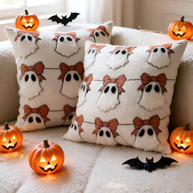Capa de Almofada Decorativa de Halloween com Abóbora e Fantasma, 45*45cm, 30*50cm, para Sofá da Sala de Estar, Almofada — imagem 2 de 2