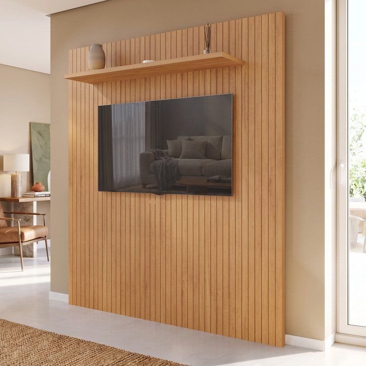 Painel Ripado Frisado para TV até 60 Polegadas 163,2CMX220CM Siena Siena Marrom