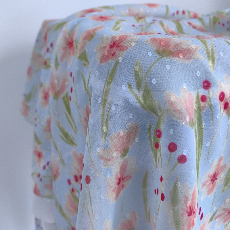 Fendai flor Chiffon tecido impresso Digital primavera verão novo produto vestido camisa Designer flor saia tecido