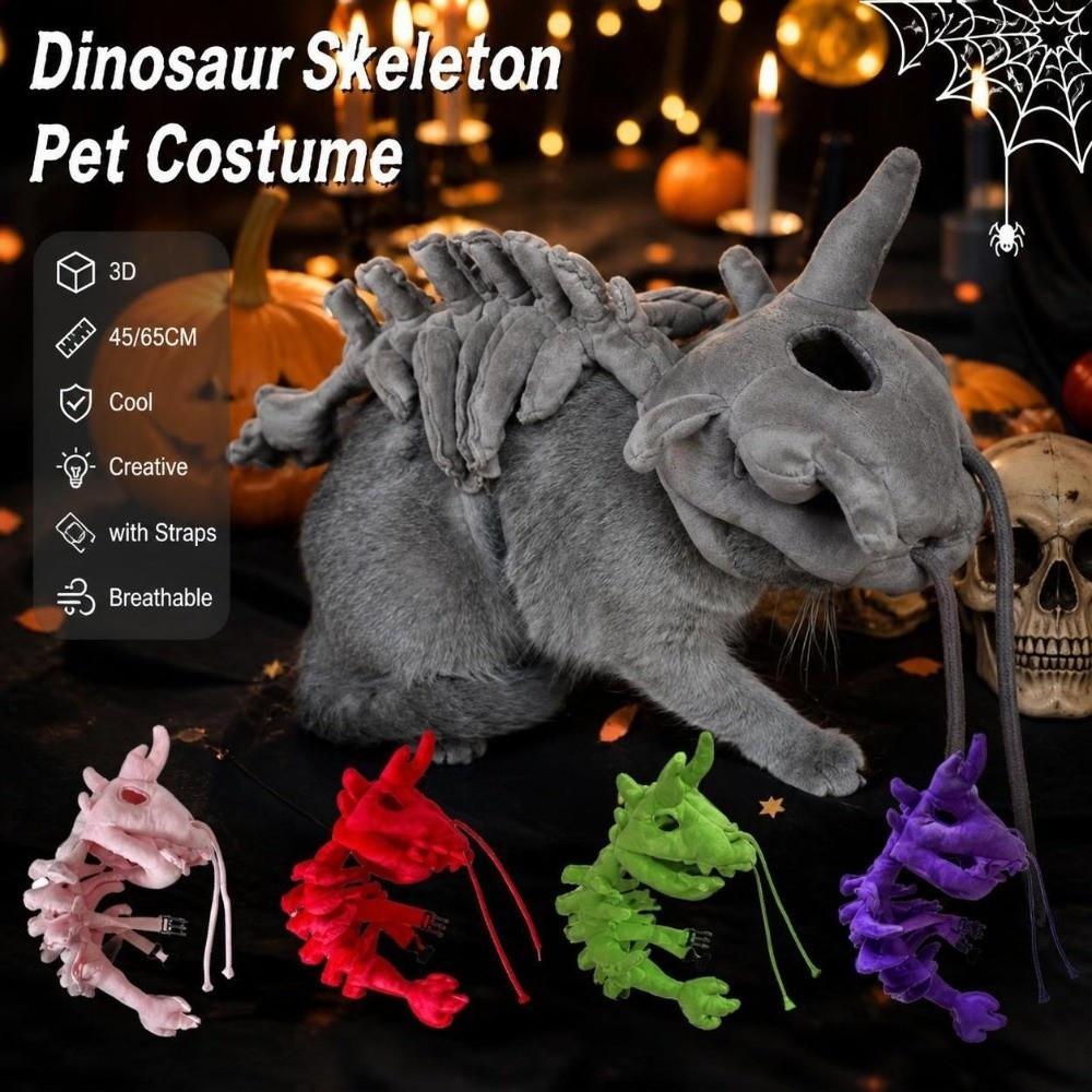 SINJEO Arnês Para Animais De Estimação , Fantasia Criativa De Esqueleto De Dinossauro 3D De Animal De Halloween De 45/65