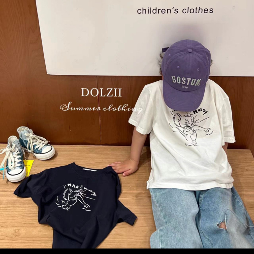 Crianças camiseta de manga curta 2025 verão novo estilo versão coreana meninos meninas dos desenhos animados moda topo n