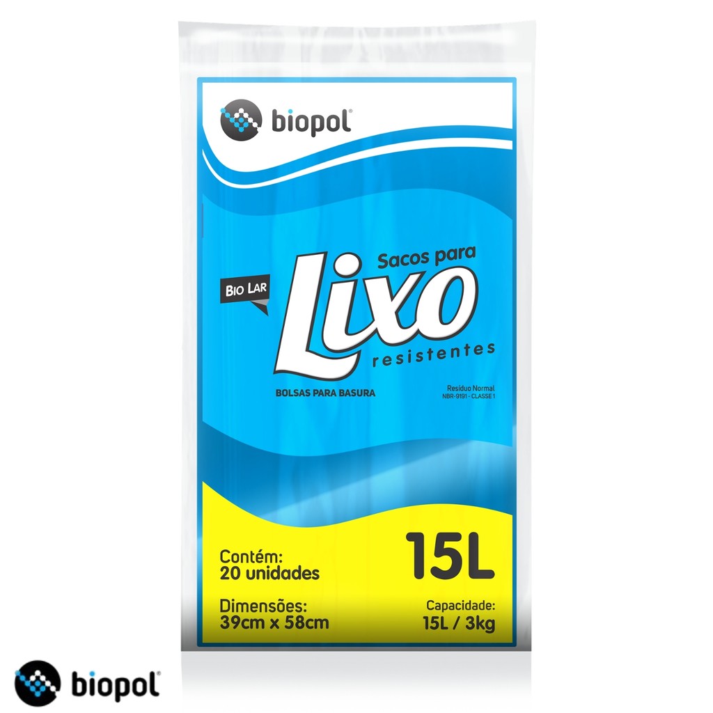 Saco de Lixo Biolar Biopol Azul 15L com 20Un