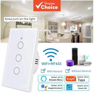 Interruptor Inteligente de Luz WiFi de 1/2/3/4 Teclas AXUS Neutro/Sem Neutro Compatível com Tuya, Alexa e Google