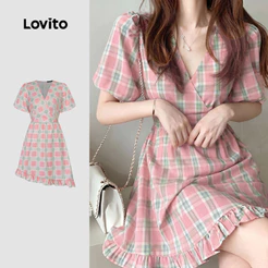 Lovito Vestido Casual com Estampa Detalhe de Folhas e Zíper Primavera/verão para mulheres L198ED014