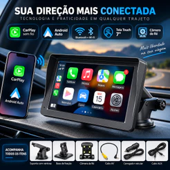 Central Multimídia MP5 7 Polegadas Touch CarPlay Android Auto Bluetooth WiFi Câmera de Ré Espelhamento para Carro