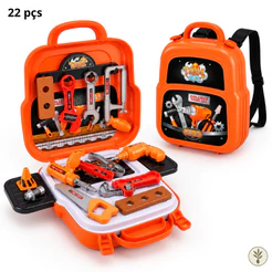 Kit Maleta de Ferramentas Infantil 3 em 1 22 Peças Vira Mochila Oficina Brinquedo Menino Educativo