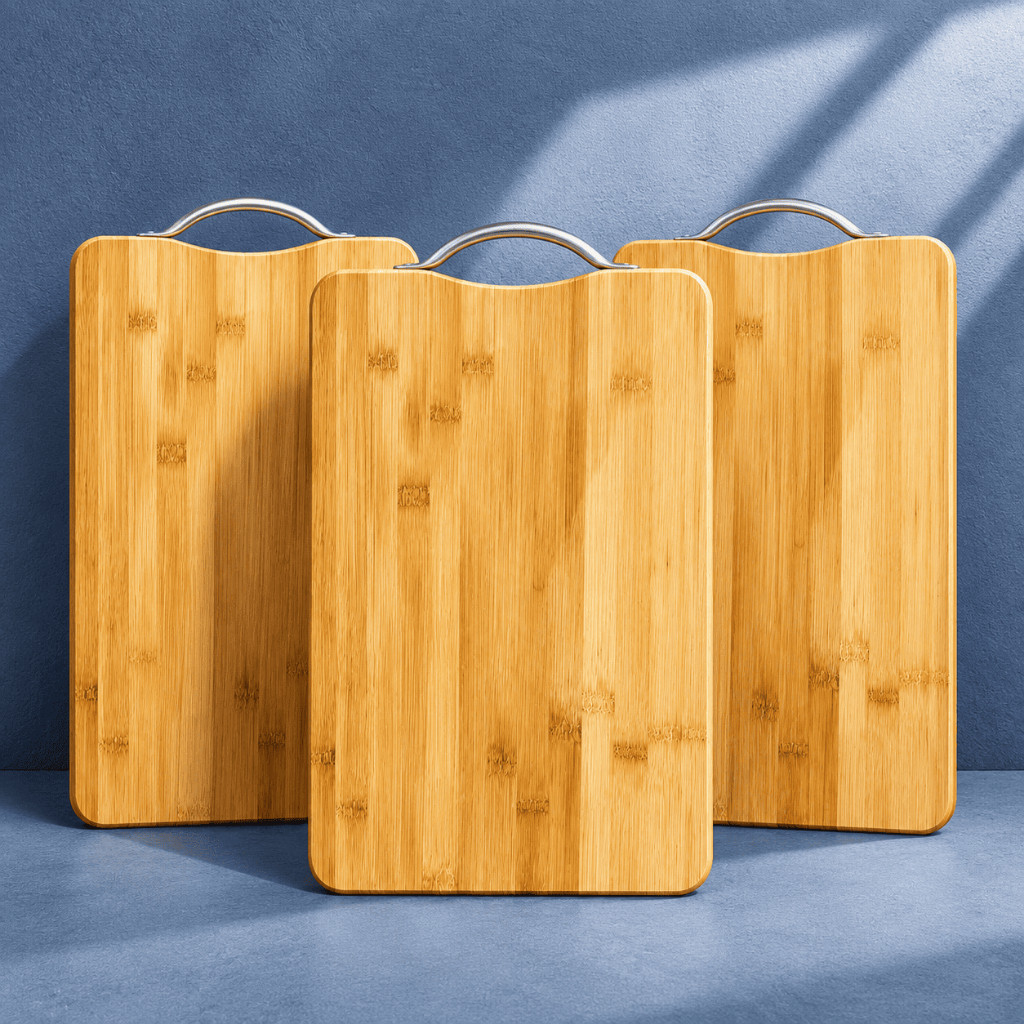 Tábua de Corte Bambu 36x25cm com Pegador de Metal Carnes Frios Churrasco Cozinha Servir