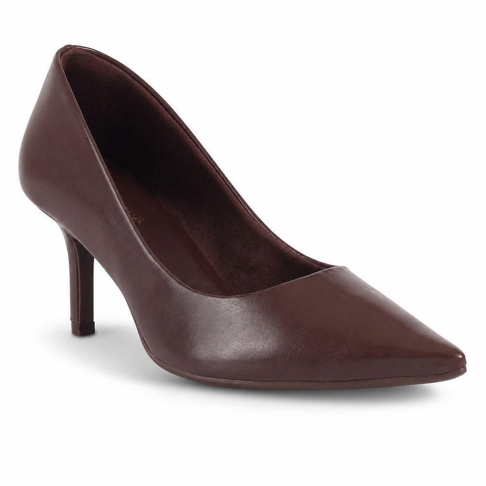 Scarpin Feminino Bebecê Salto Alto Fino Marrom Café com Bico Fino Clássico
