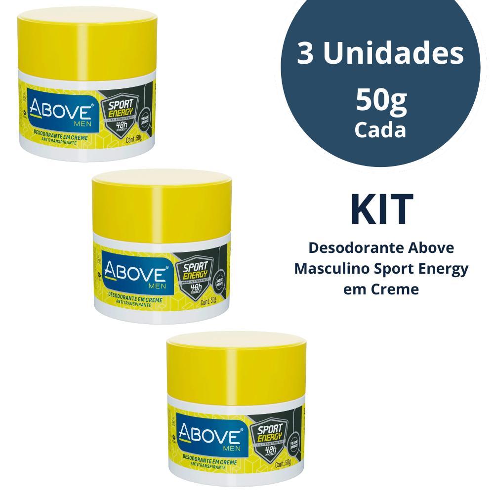 Desodorante Above Masculino Sport Energy 50g Creme – Kit com 3 unidades