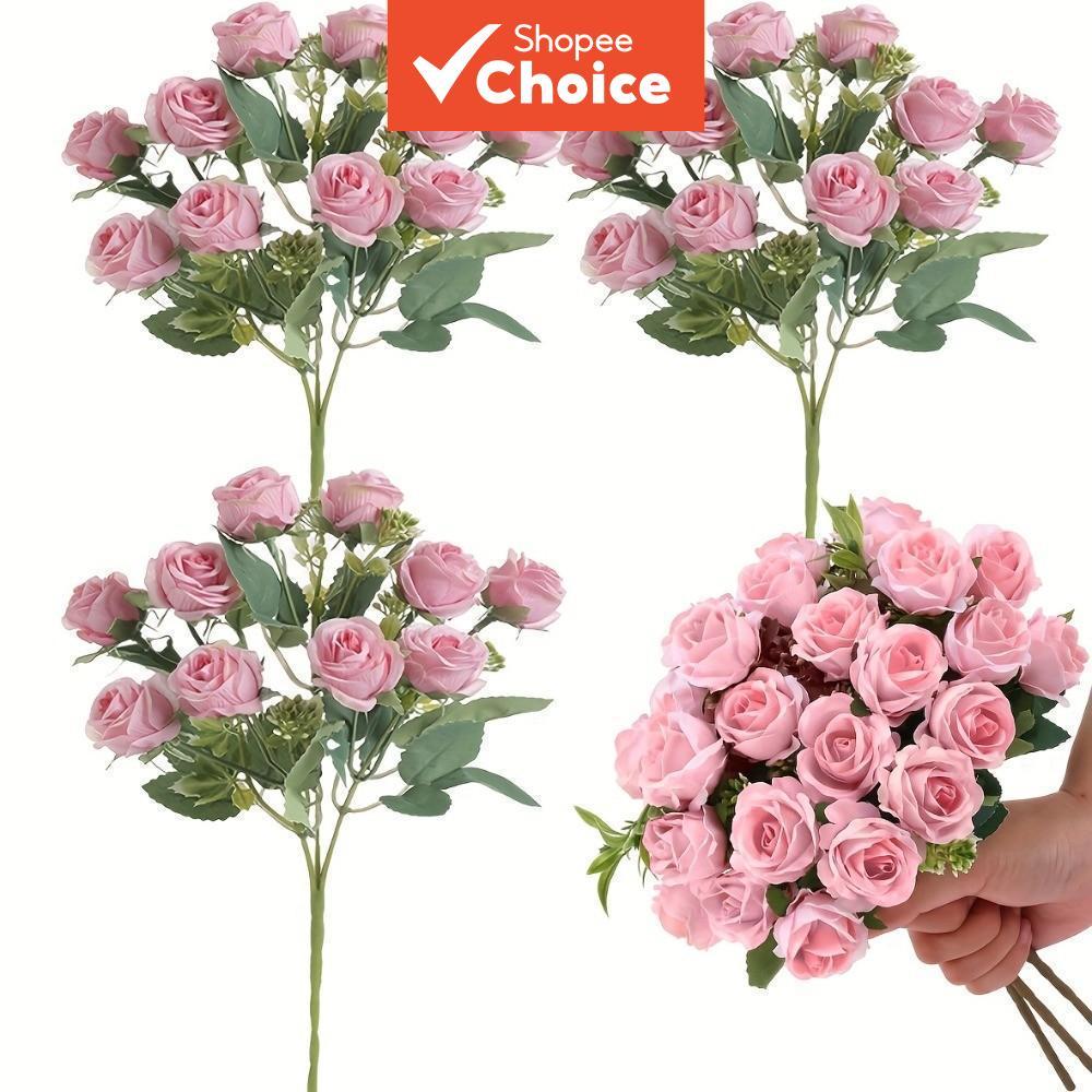 2 Buquês De 10 Cabeças De Buquê De Rosas Simuladas Para O Dia Dos Namorados , Atacado Falso De Seda , Casamento , Noiva 