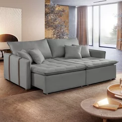 Sofá Cama Retrátil e Reclinável 3 Lugares Linho Cinza Detroid 200cm Yescasa Linho Cinza