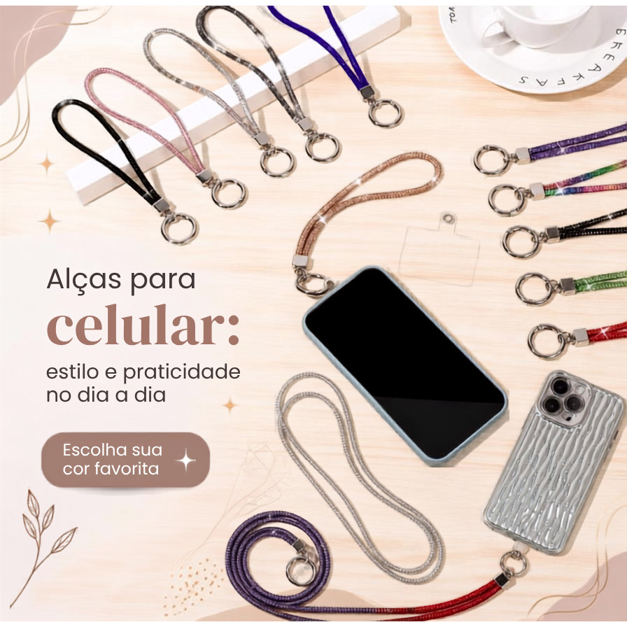 Cordão Antiperda Para Celular e Cordão De Strass Brilhante Pendurar No Cristal e Chaveiro Acessórios